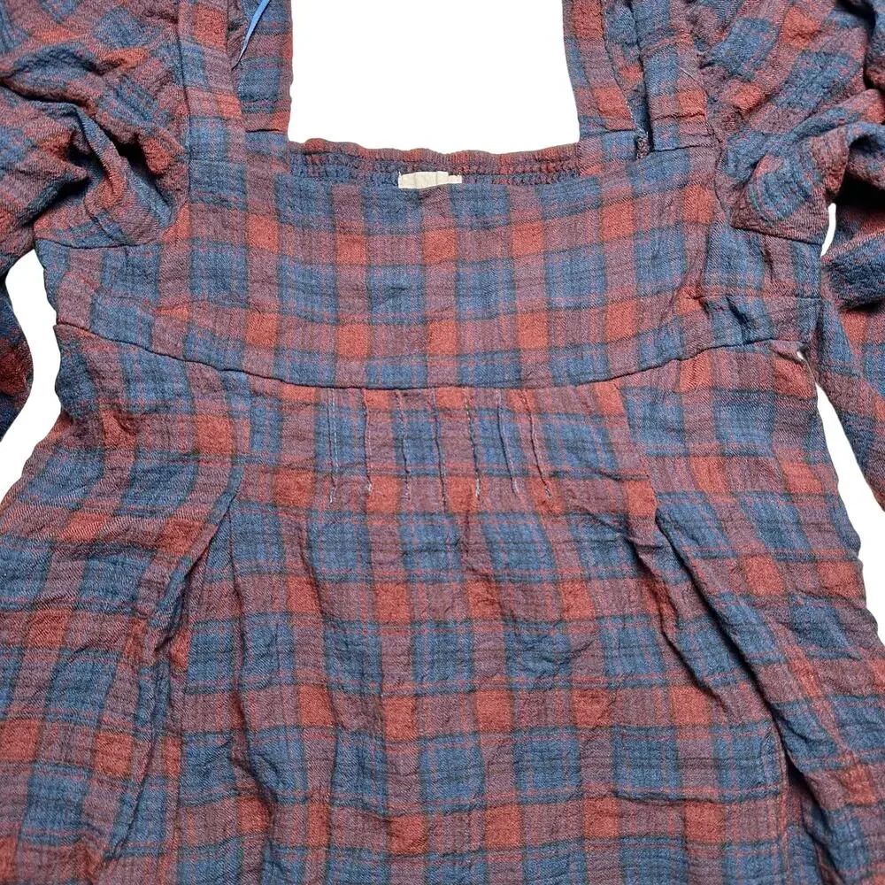 Urban Outfitters Blue and Rust Plaid Mini Dress